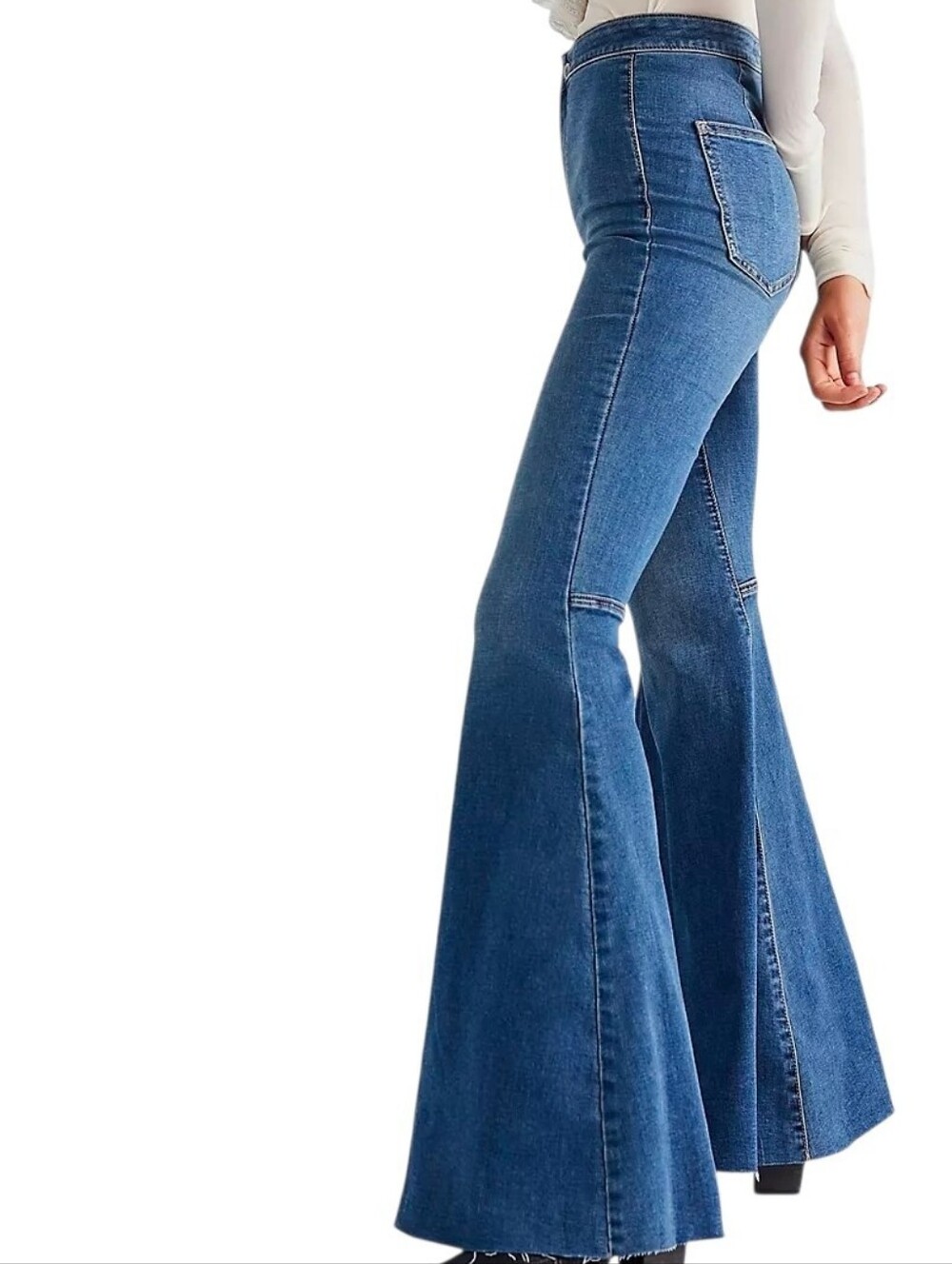 Free People Just Float Flare Jeans high-rise waist exaggerated bell-bottom Sz 28 - Picture 2 of 15